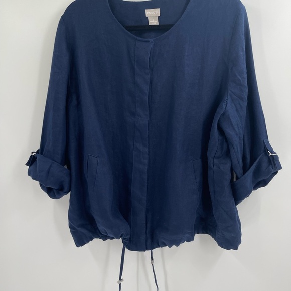 Chico's Womens Drawstring Hem 3/4 Sleeve Linen Jacket Lightweigh Blue Size 16/18 - Picture 5 of 10